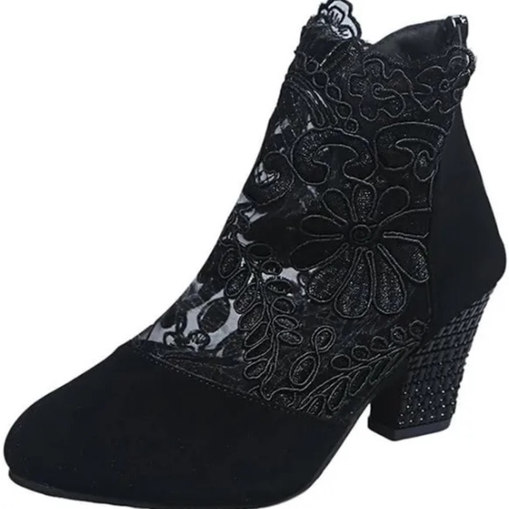 Muse Elegant Black Floral Heeled Boots